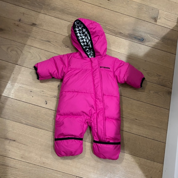 Columbia Infant Snuggly Bunny Bunting 🐰 HOT PINK HOUNDSTOOTH SNOWSUIT 0 - 3 - Picture 5 of 9